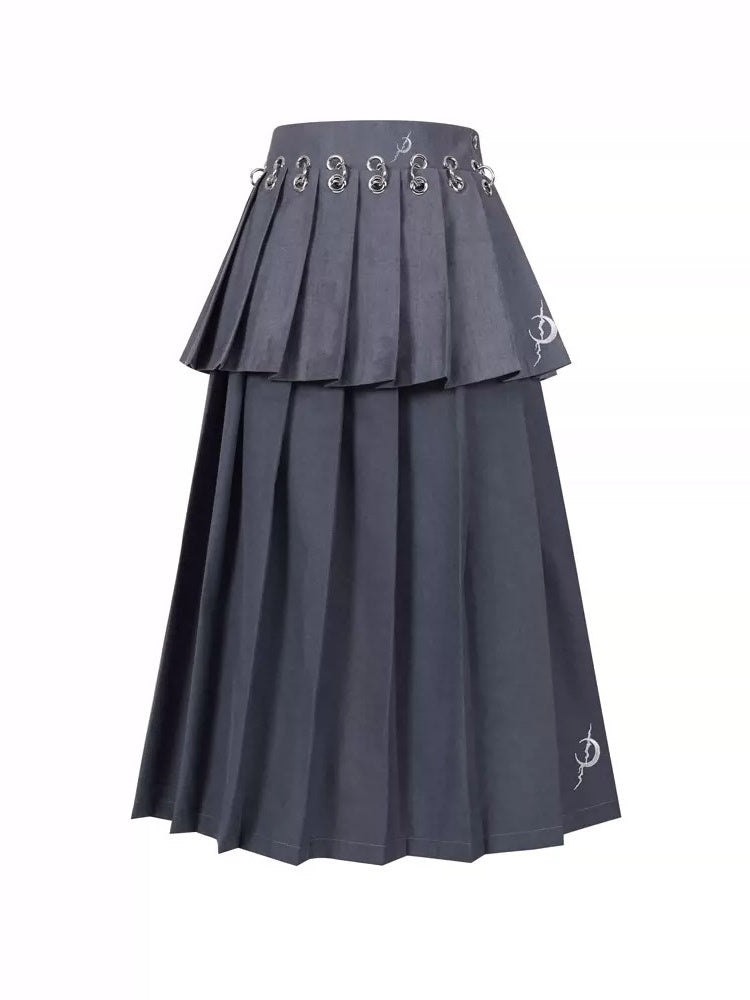 Detachable Hanging Loops Layered Long &amp; Short Pleated Skirt