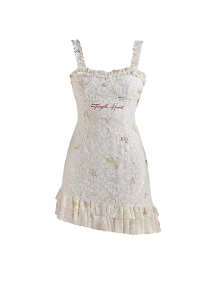 Butterfly Lace Embroidered Strap Dress