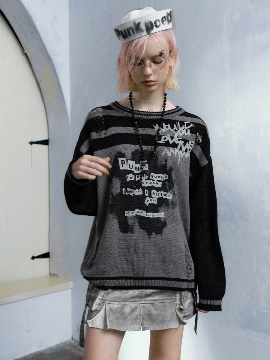 Border Hole Graffiti Sweater