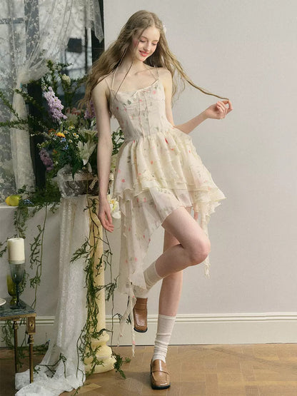 Rose Irregular Ruffle Suspender Dress