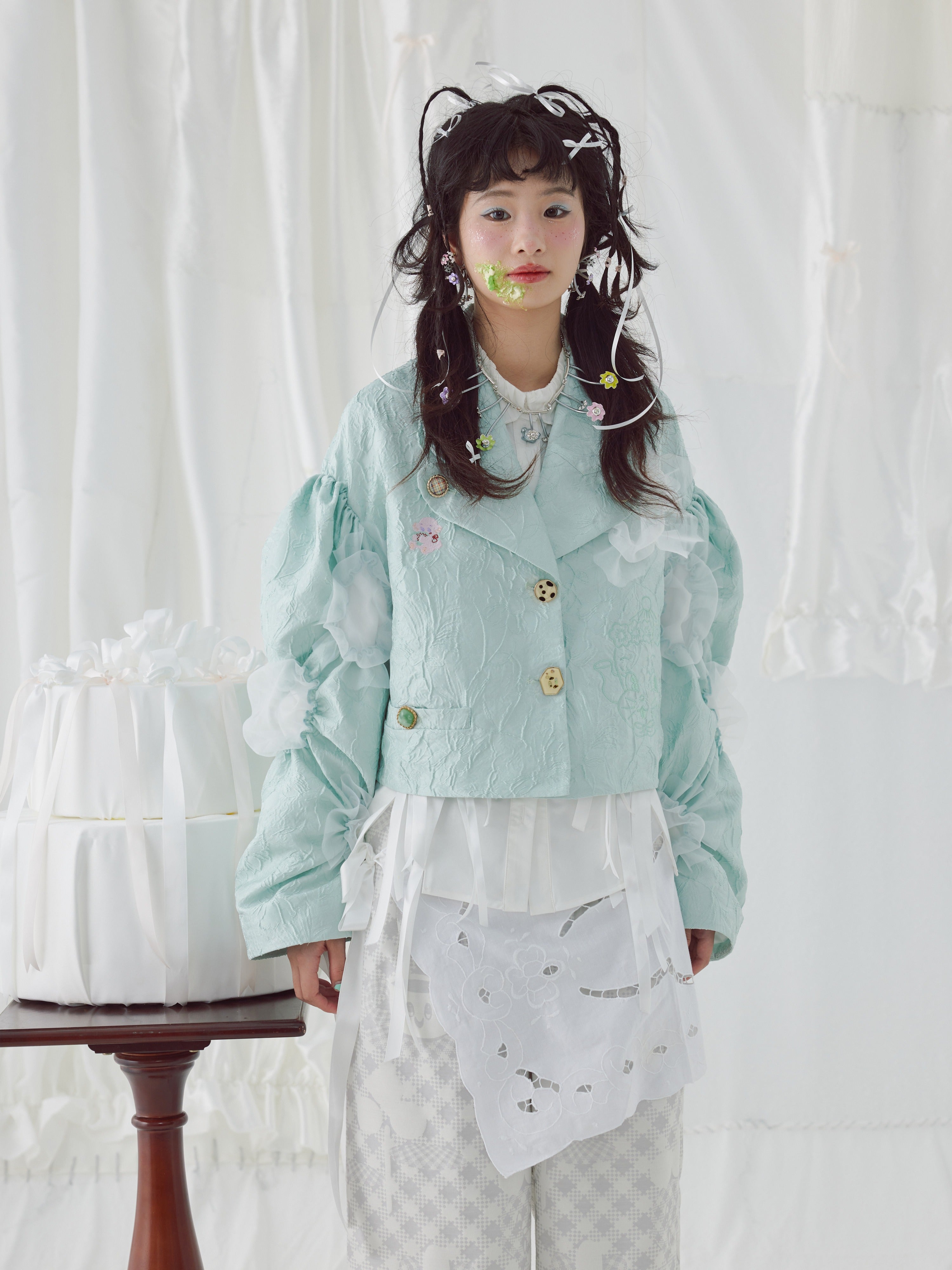 Embroidered Jacquard Fabric Organza Short Jacket