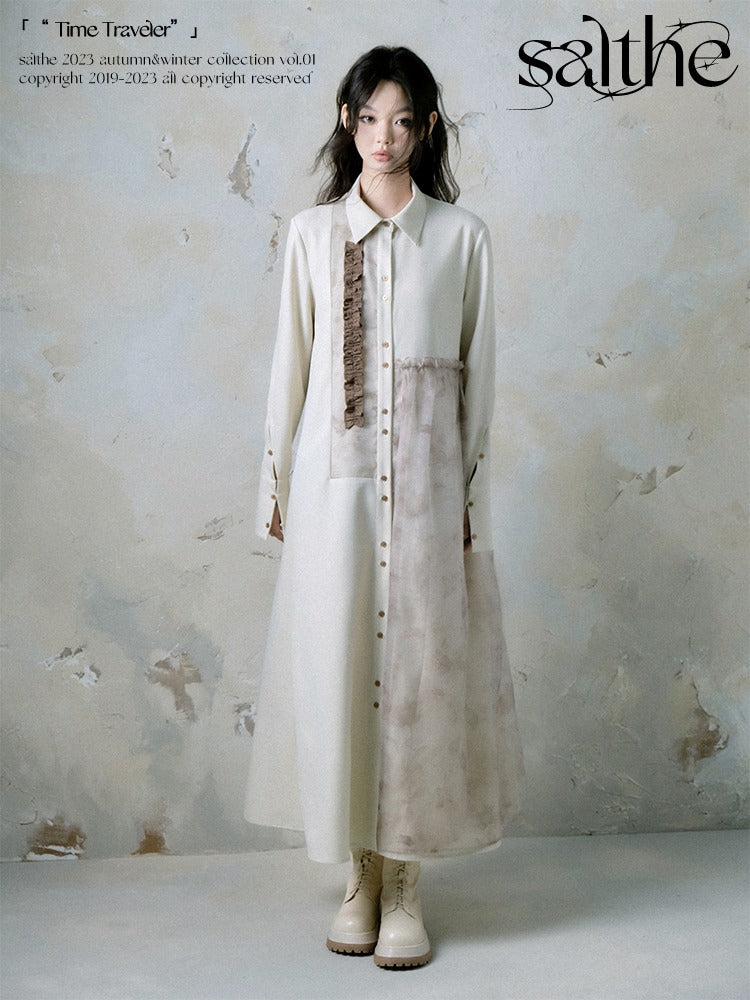 Fungus Edge Stitching Long-sleeved Shirt Dress