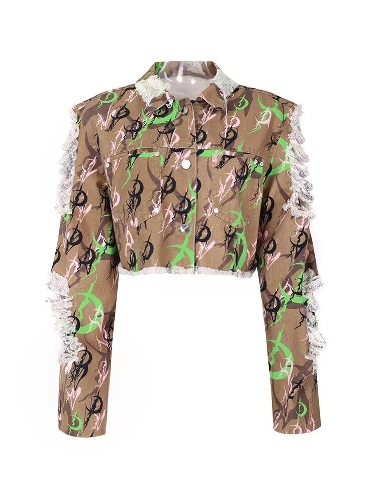 Camouflage Destruction Loose Short Jacket