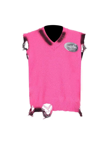 Graffiti Hole Rebellious Knitted Vest