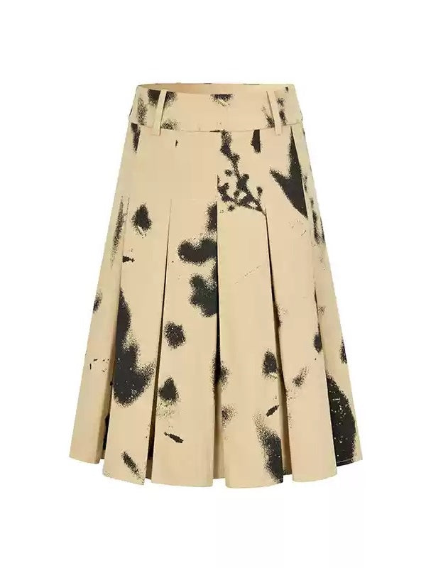 Branches and Leaves Mottled Print Pleated Work Skirt