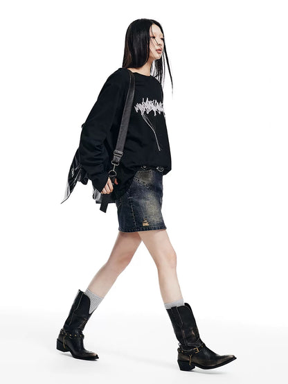 Hollow Embroidery Loose Long-sleeved T-shirt