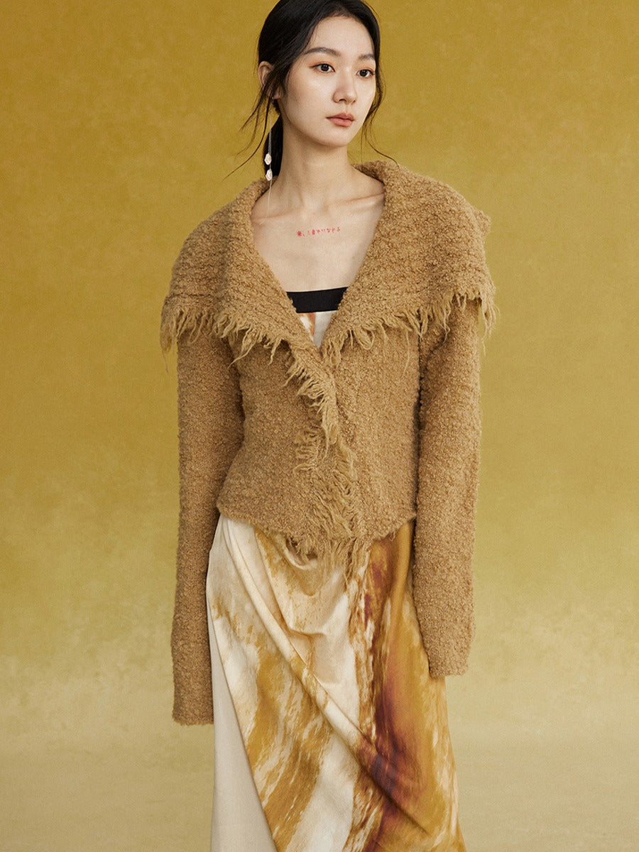 Fringe Raw Edge Short Knitted Cardigan