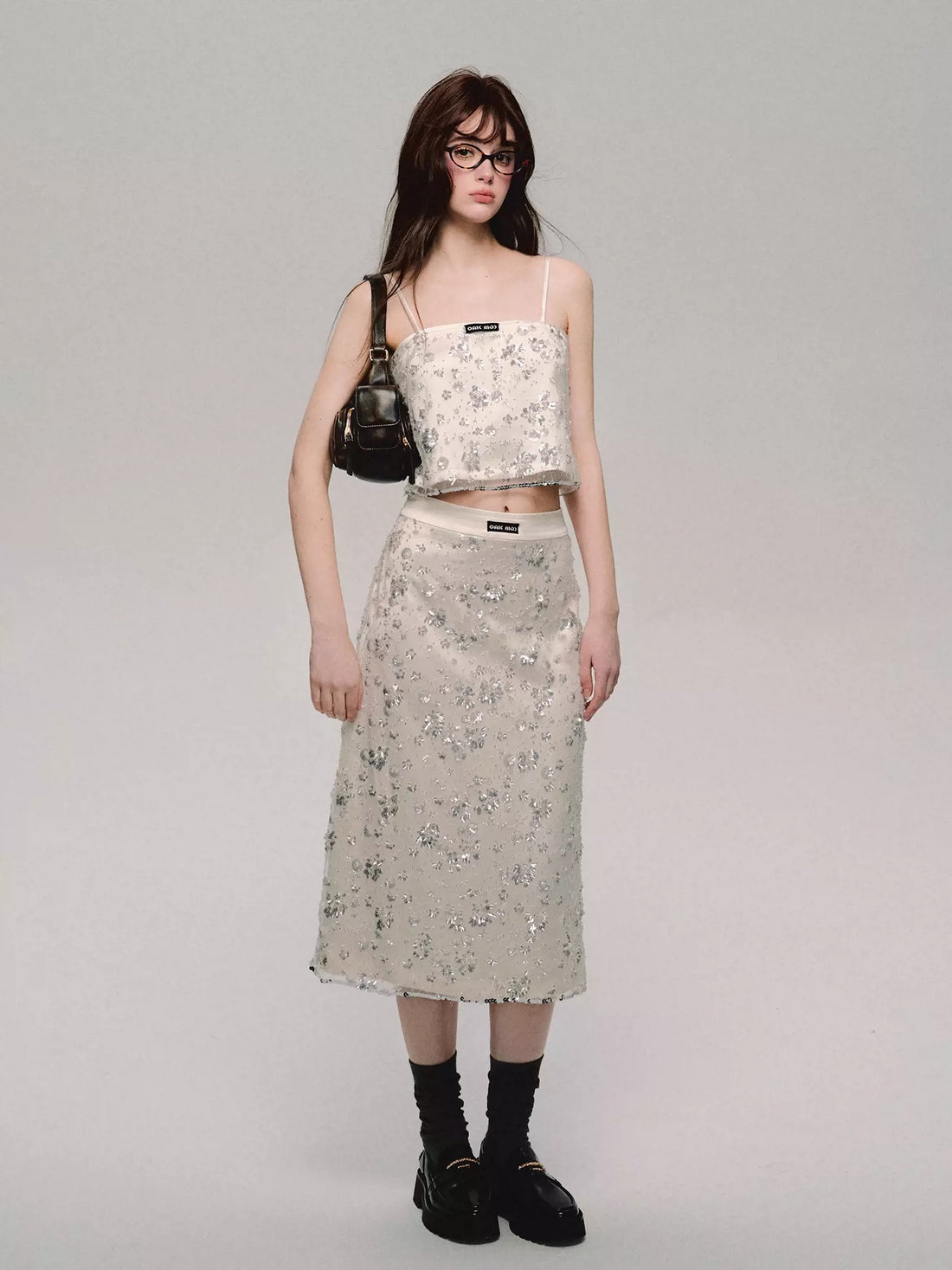 Three-dimensional Sequin Embroidery Camisole ＆ A-Line Skirt