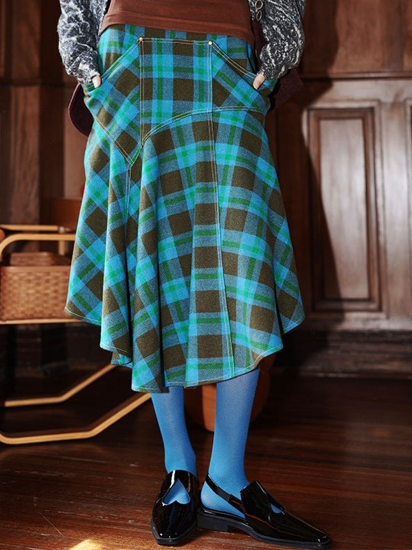 Vintage Taste Plaid Asymmetry Design Skirt