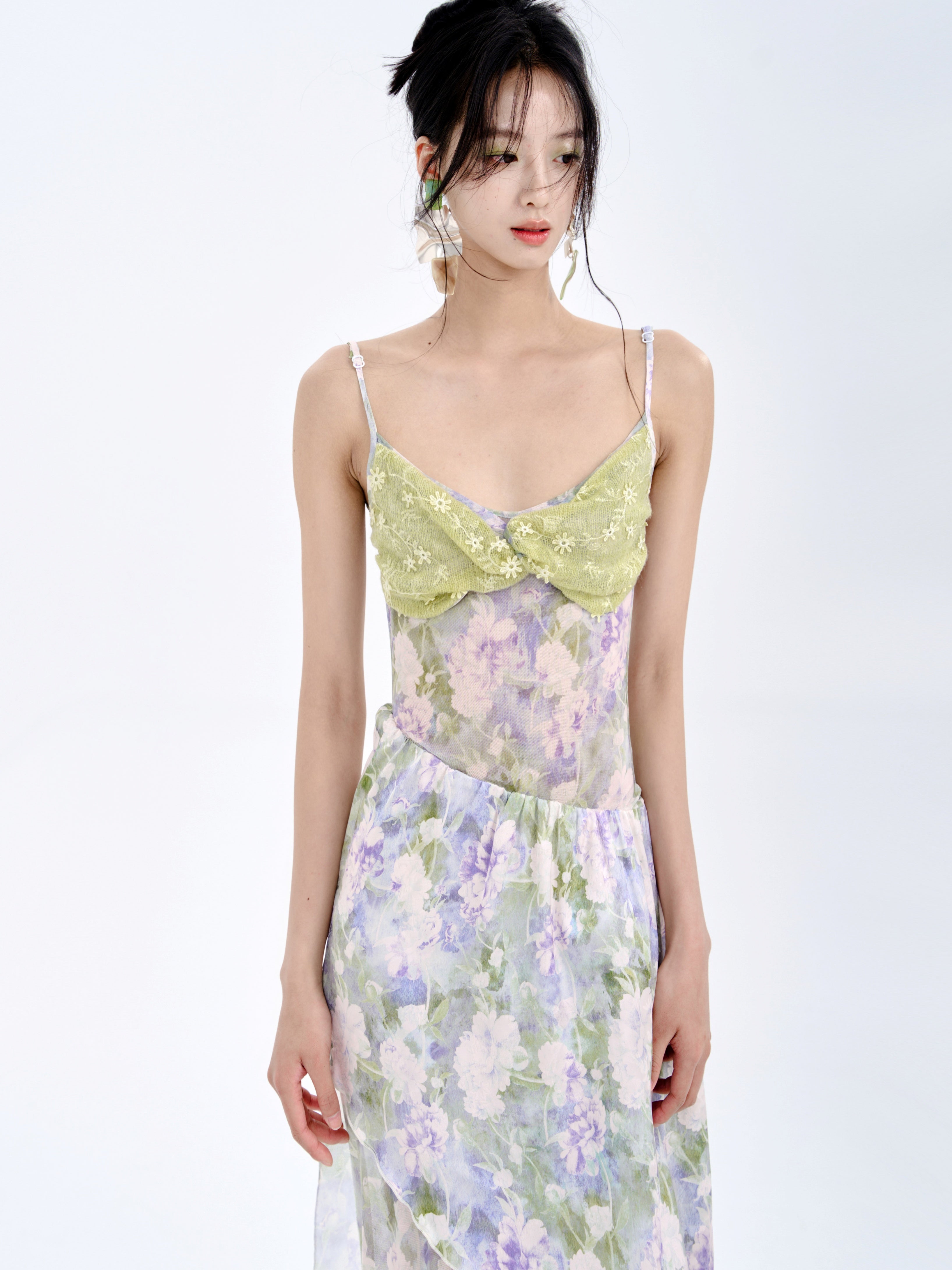 Stitching Tube Top Suspender Floral Dress &amp; Wrap Skirt