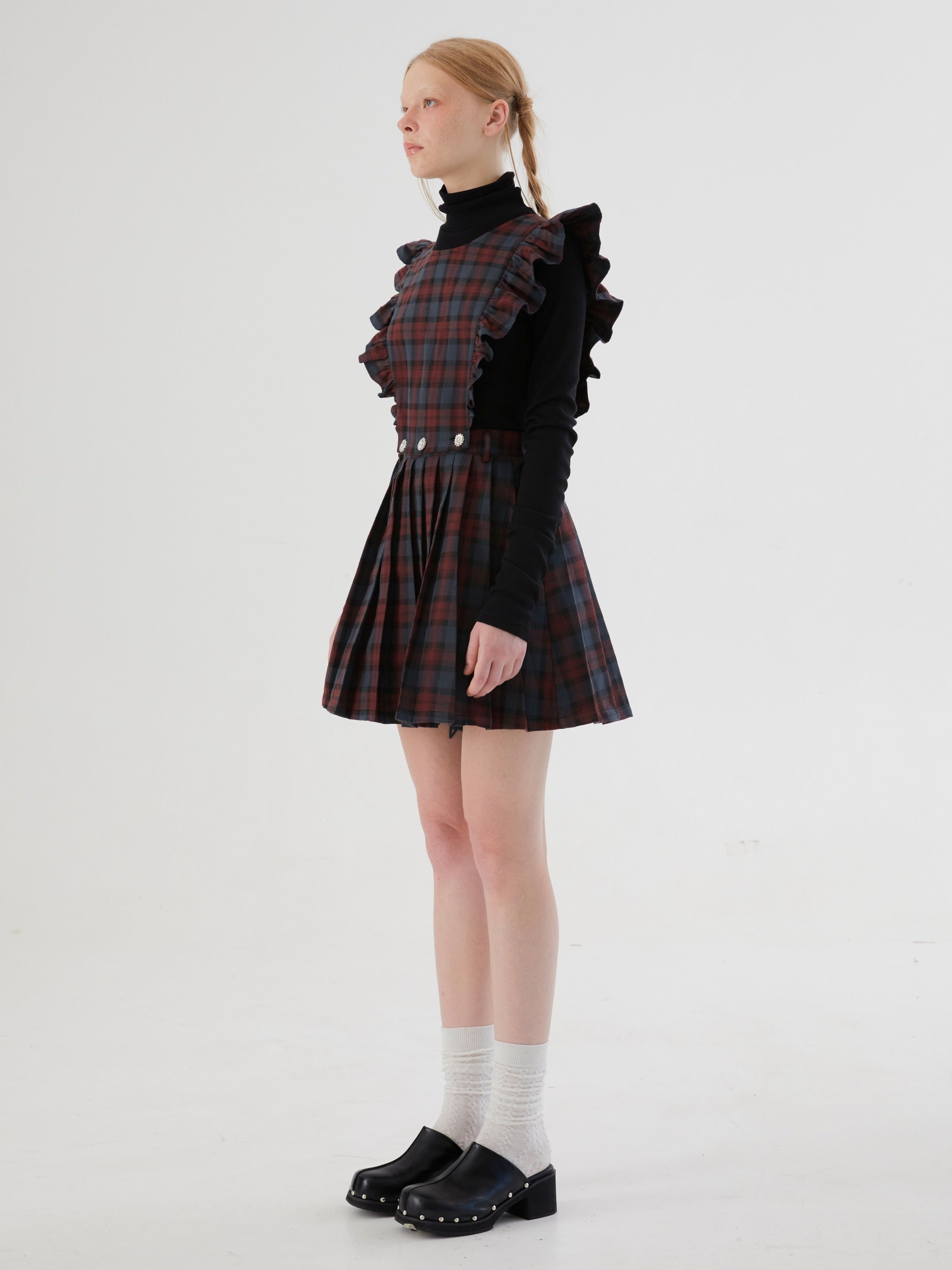 Plaid Flying Sleeves Detachable Pleated Two-Wear Skirt