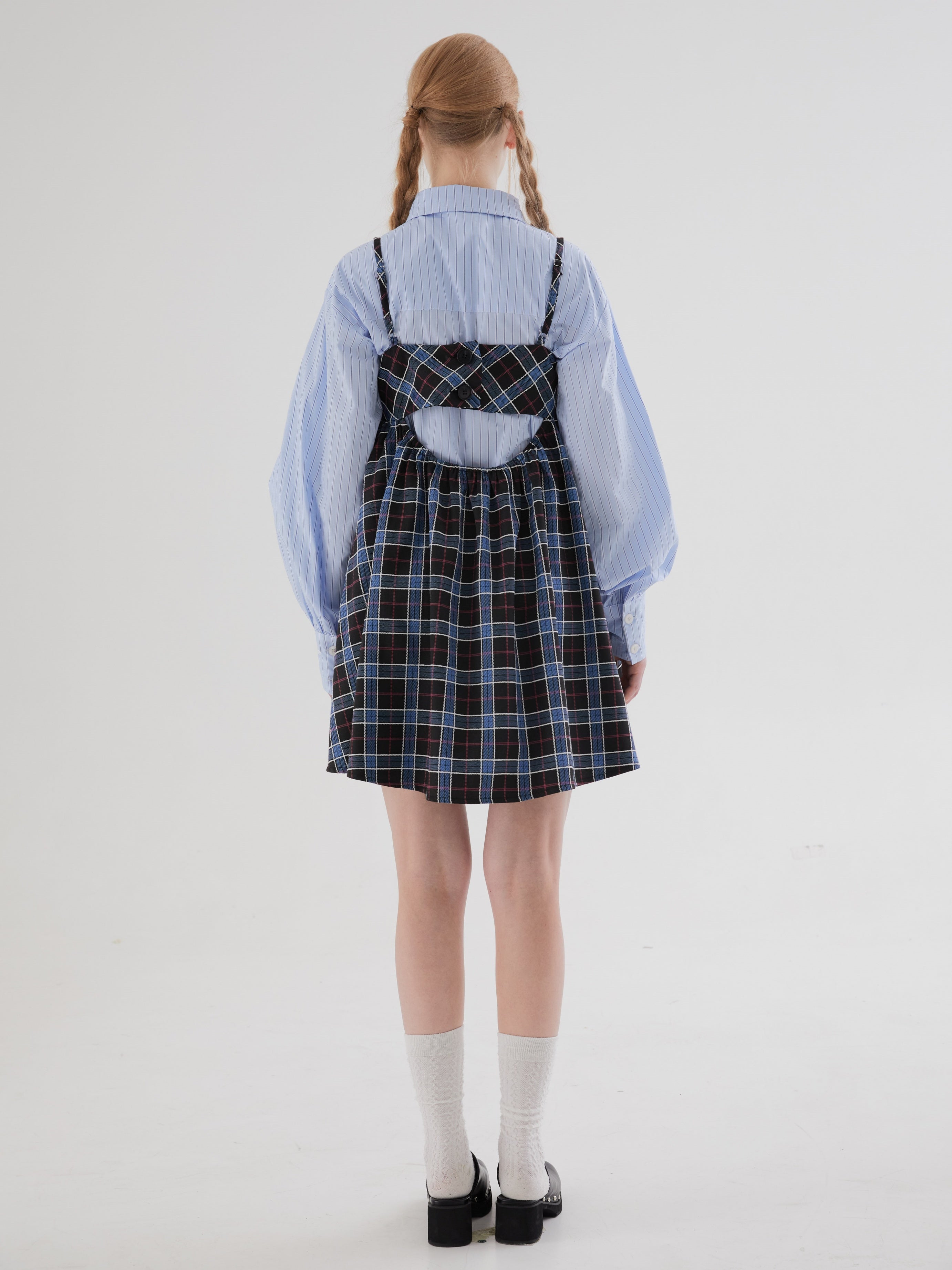 Plaid Suspender Puffy One-piece