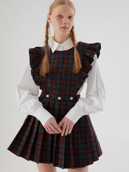 Plaid Flying Sleeves Detachable Pleated Two-Wear Skirt