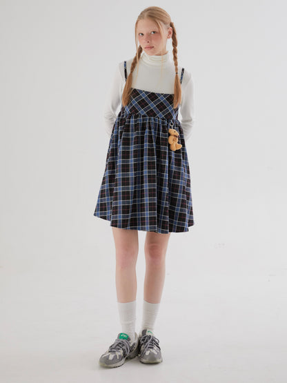 Plaid Suspender Puffy One-piece