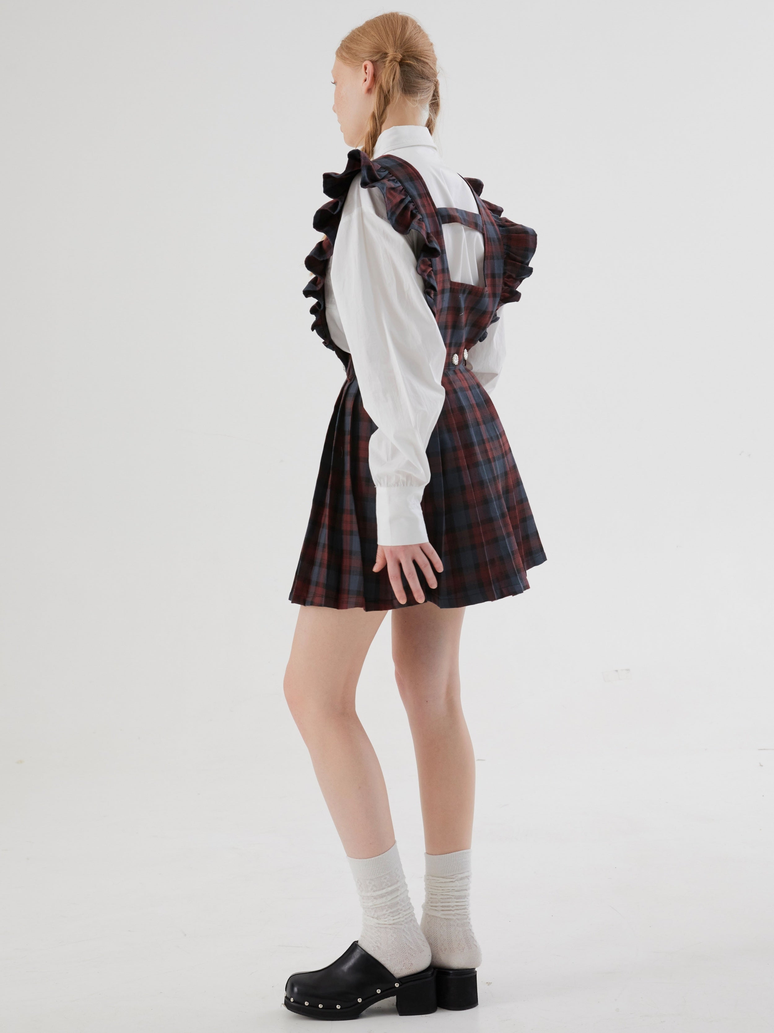 Plaid Flying Sleeves Detachable Pleated Two-Wear Skirt