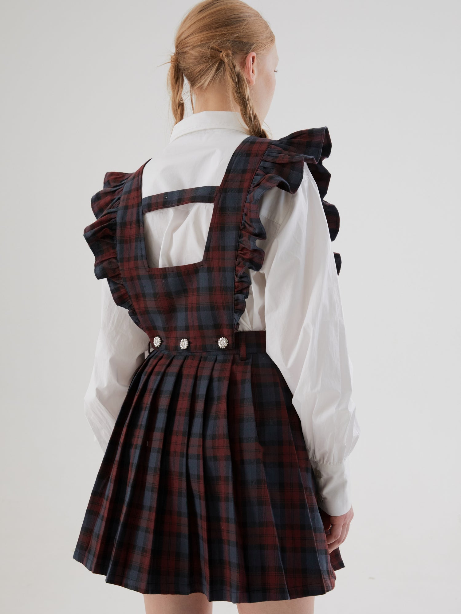 Plaid Flying Sleeves Detachable Pleated Two-Wear Skirt