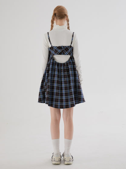 Plaid Suspender Puffy One-piece