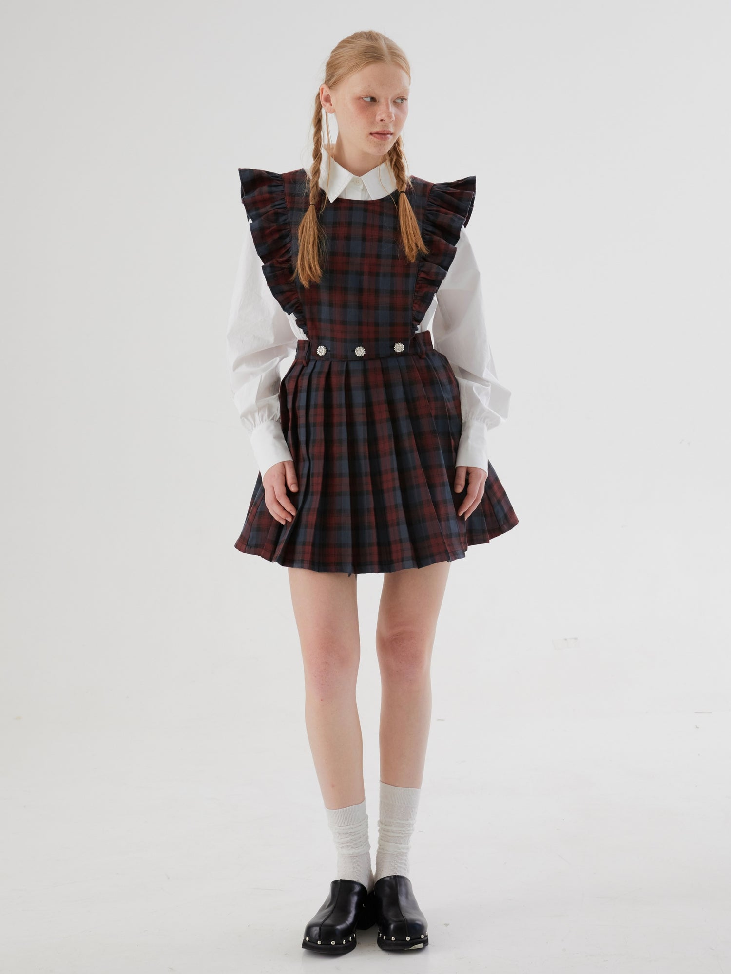 Plaid Flying Sleeves Detachable Pleated Two-Wear Skirt