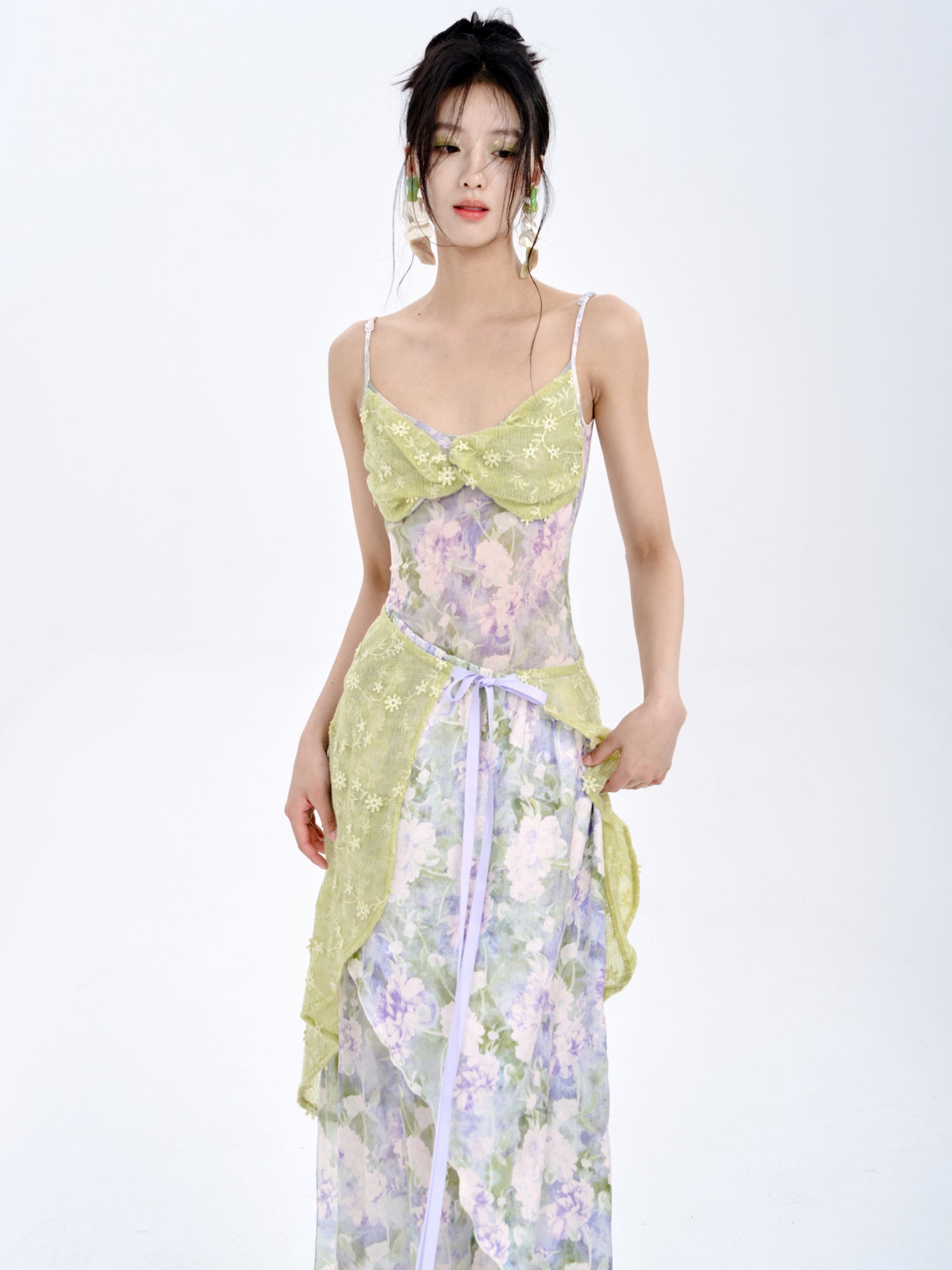 Stitching Tube Top Suspender Floral Dress &amp; Wrap Skirt