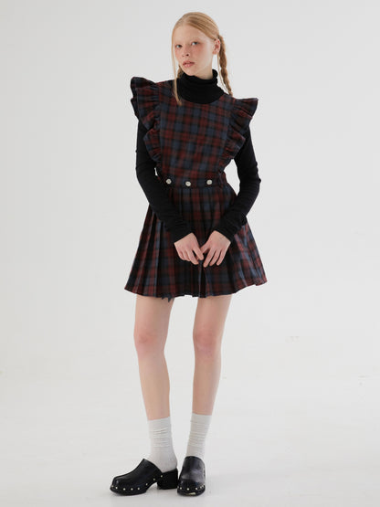 Plaid Flying Sleeves Detachable Pleated Two-Wear Skirt