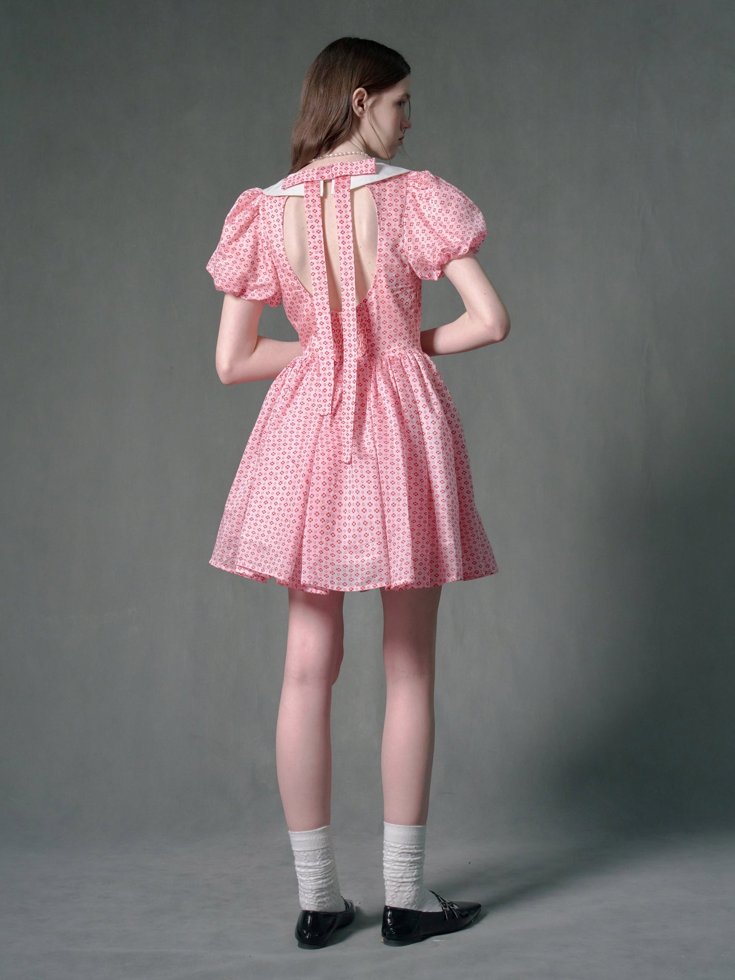 Doll Collar Retro Court Style Puff Sleeve One-piece