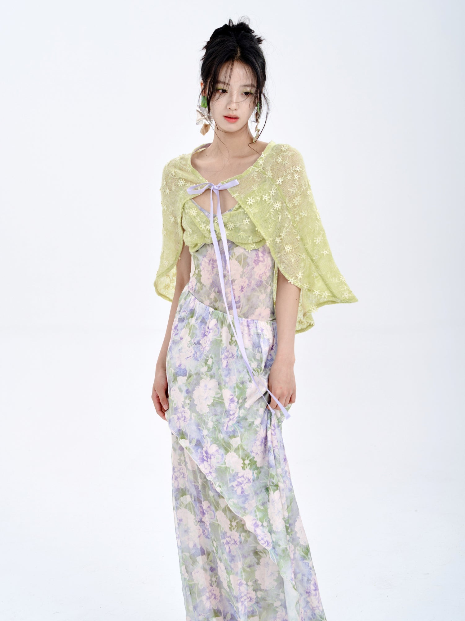 Stitching Tube Top Suspender Floral Dress &amp; Wrap Skirt