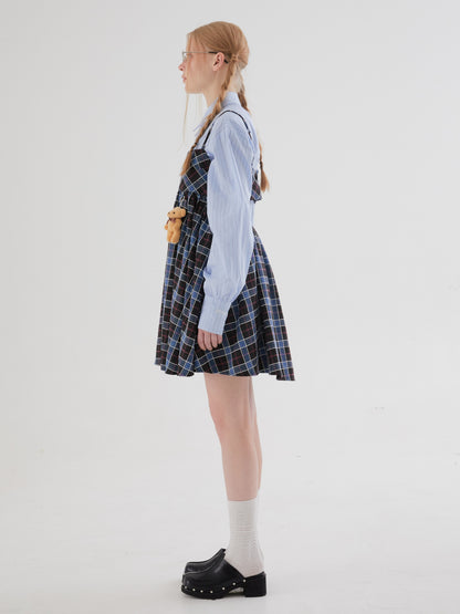 Plaid Suspender Puffy One-piece