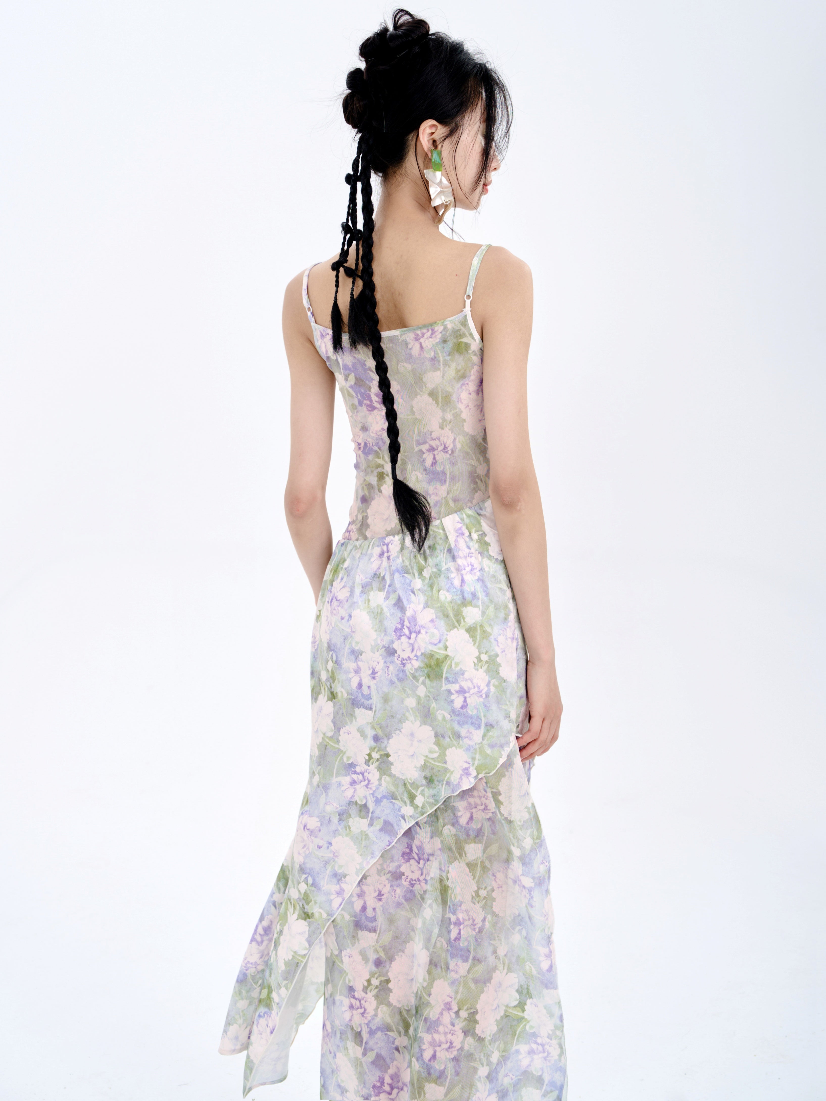 Stitching Tube Top Suspender Floral Dress &amp; Wrap Skirt