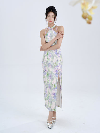 Floral Jacquard Slim American Sleeve Long Dress