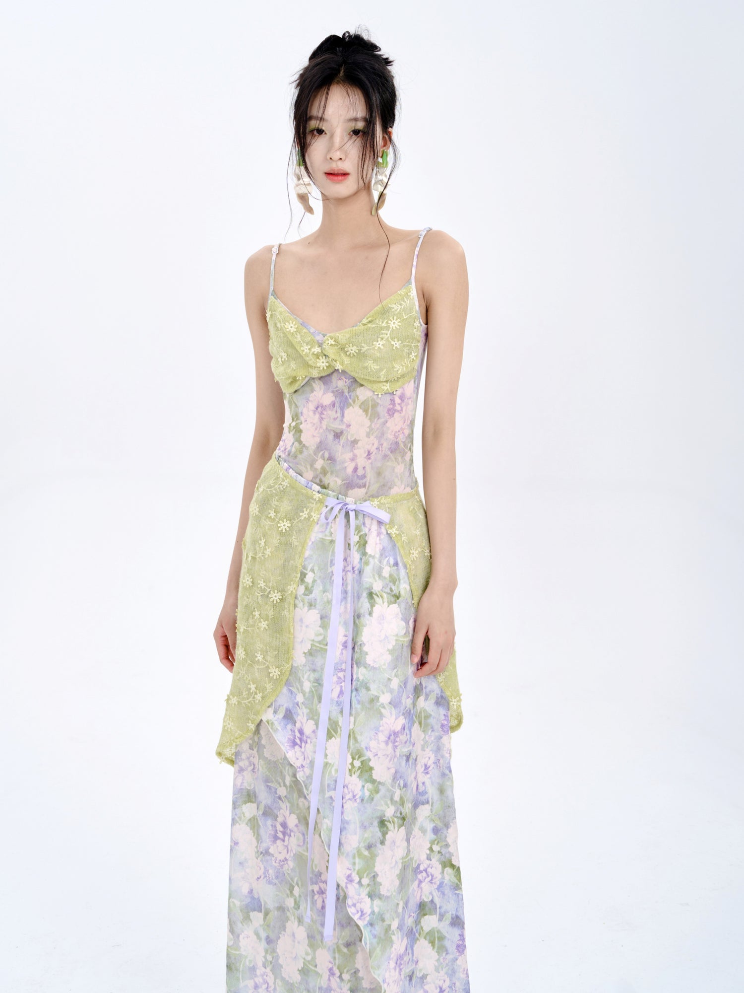 Stitching Tube Top Suspender Floral Dress &amp; Wrap Skirt