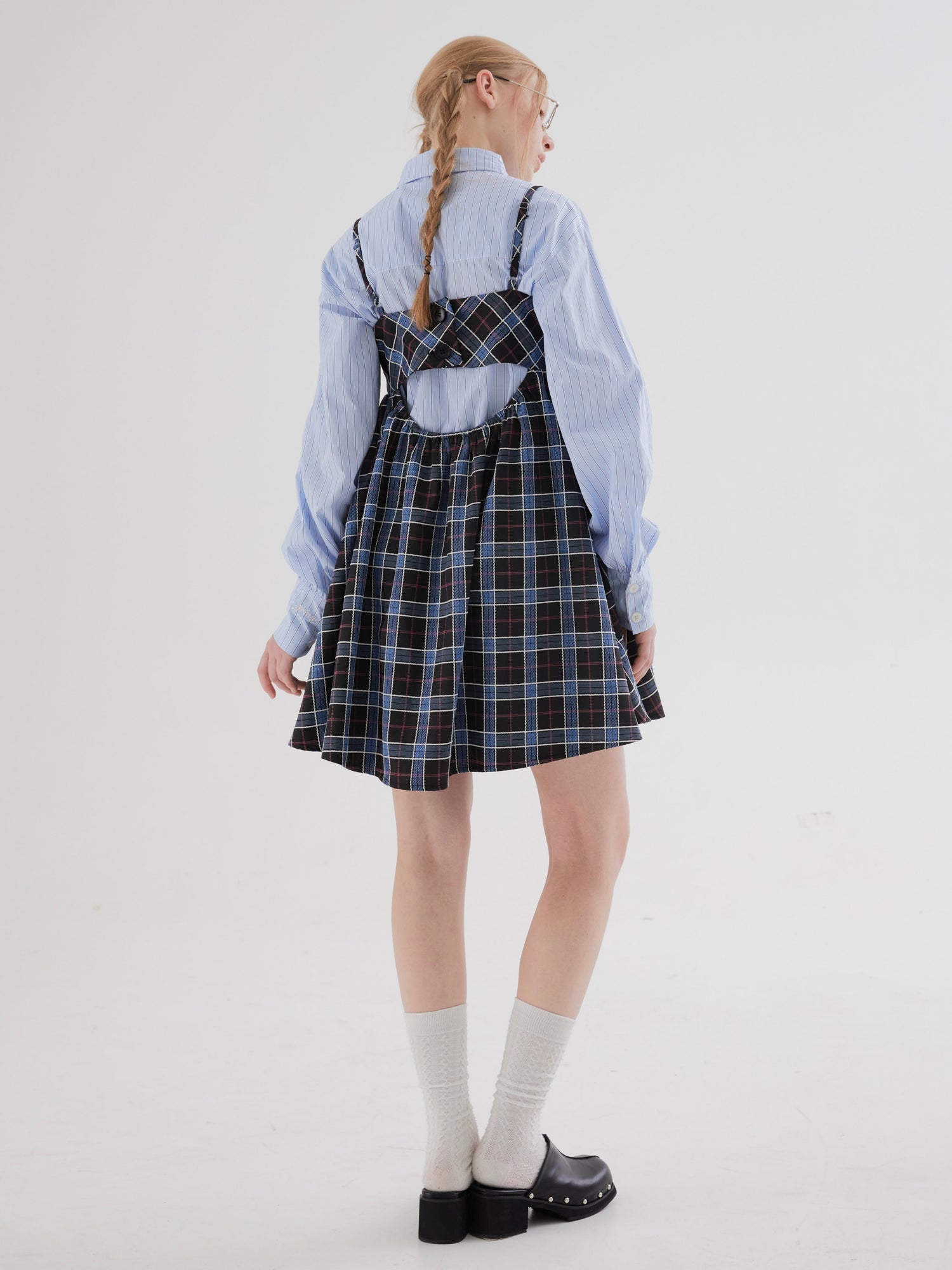 Plaid Suspender Puffy One-piece