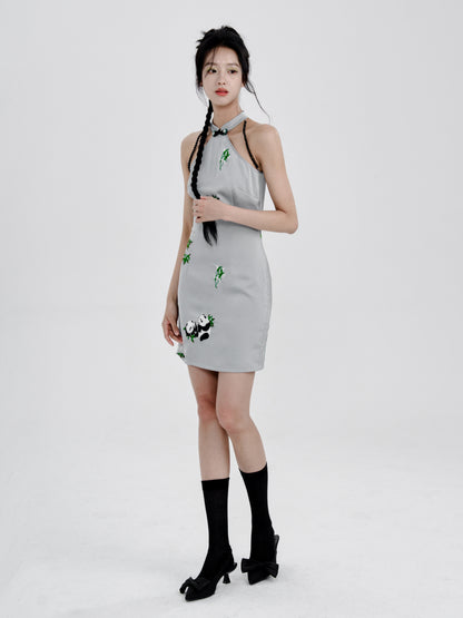 Chinese Style Panda Embroidery Slim American Sleeve Dress