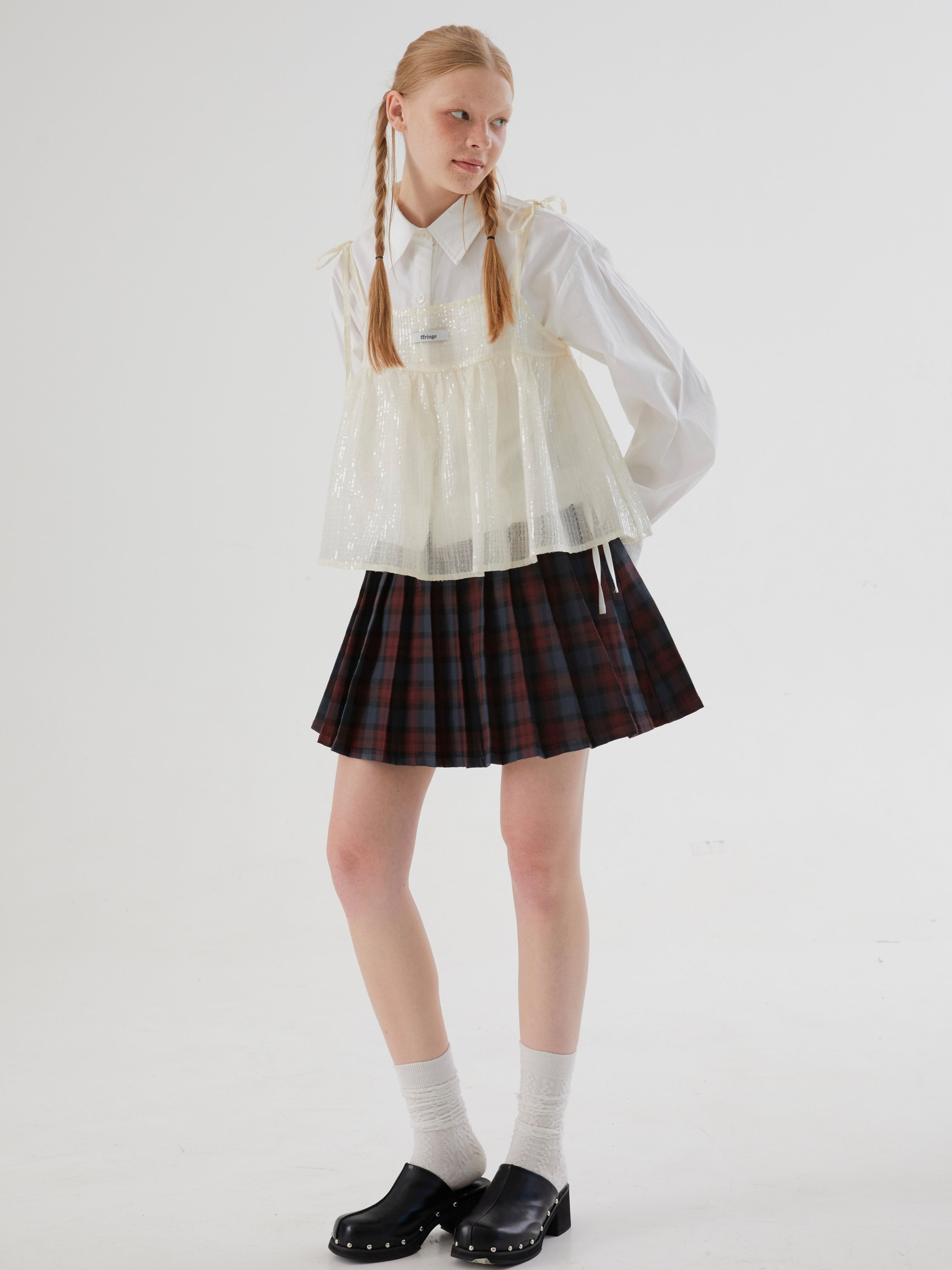 Plaid Flying Sleeves Detachable Pleated Two-Wear Skirt