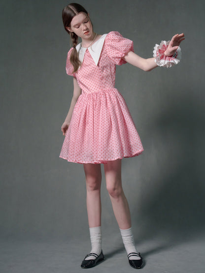 Doll Collar Retro Court Style Puff Sleeve One-piece