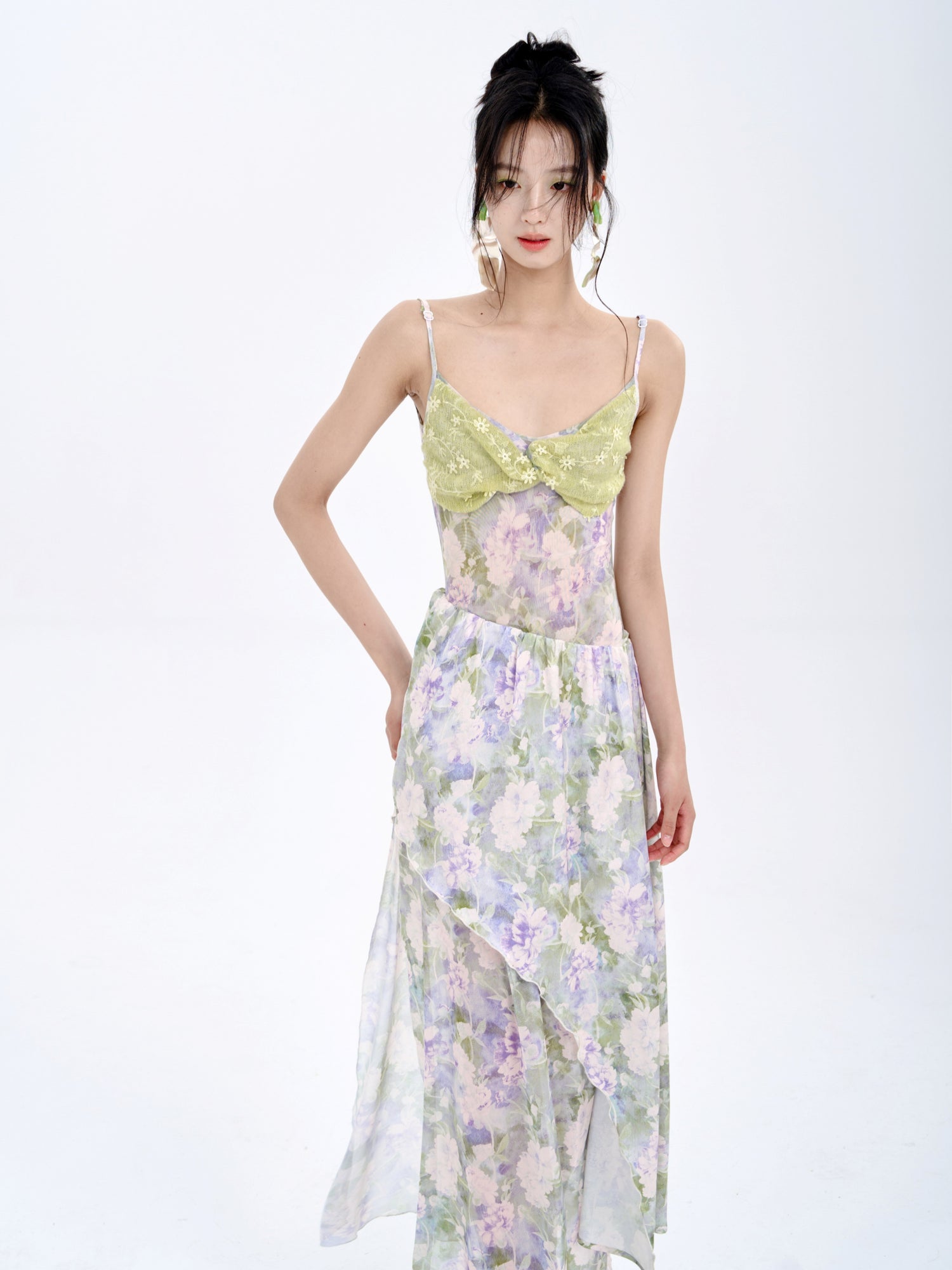 Stitching Tube Top Suspender Floral Dress &amp; Wrap Skirt