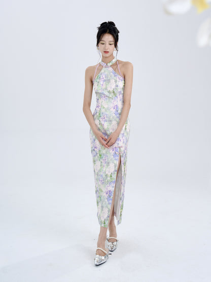 Floral Jacquard Slim American Sleeve Long Dress