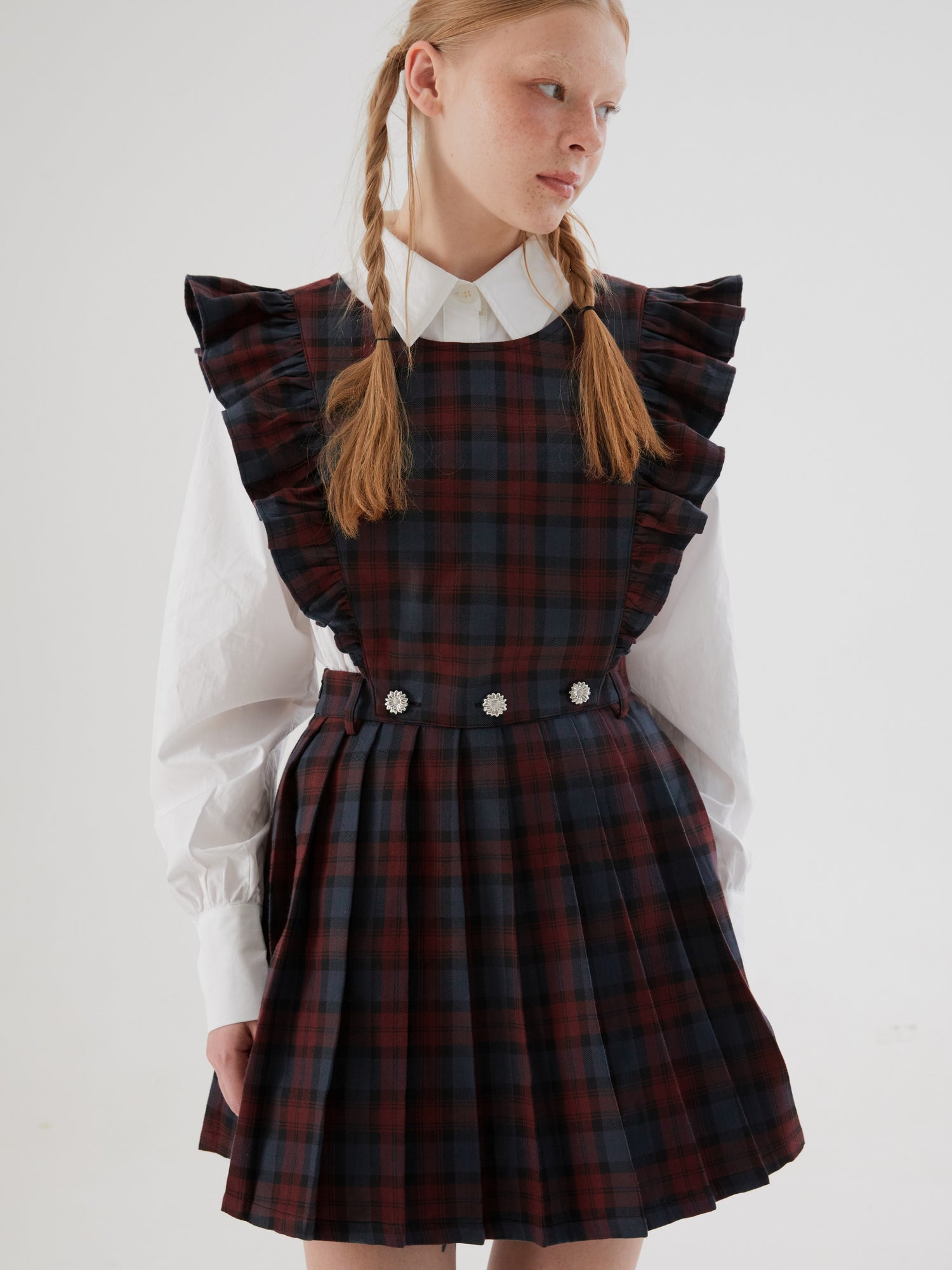 Plaid Flying Sleeves Detachable Pleated Two-Wear Skirt