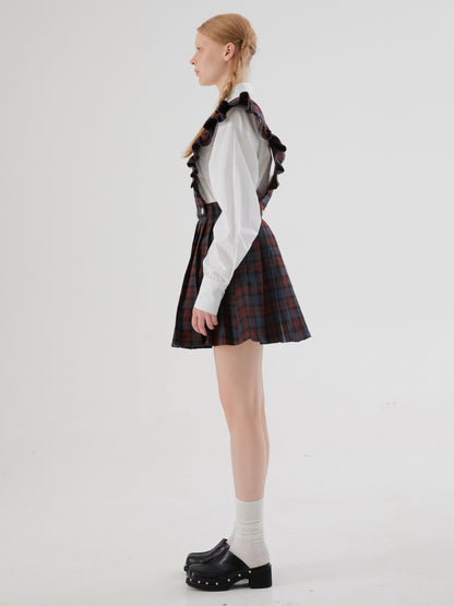 Plaid Flying Sleeves Detachable Pleated Two-Wear Skirt