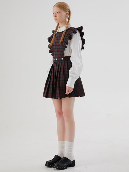 Plaid Flying Sleeves Detachable Pleated Two-Wear Skirt