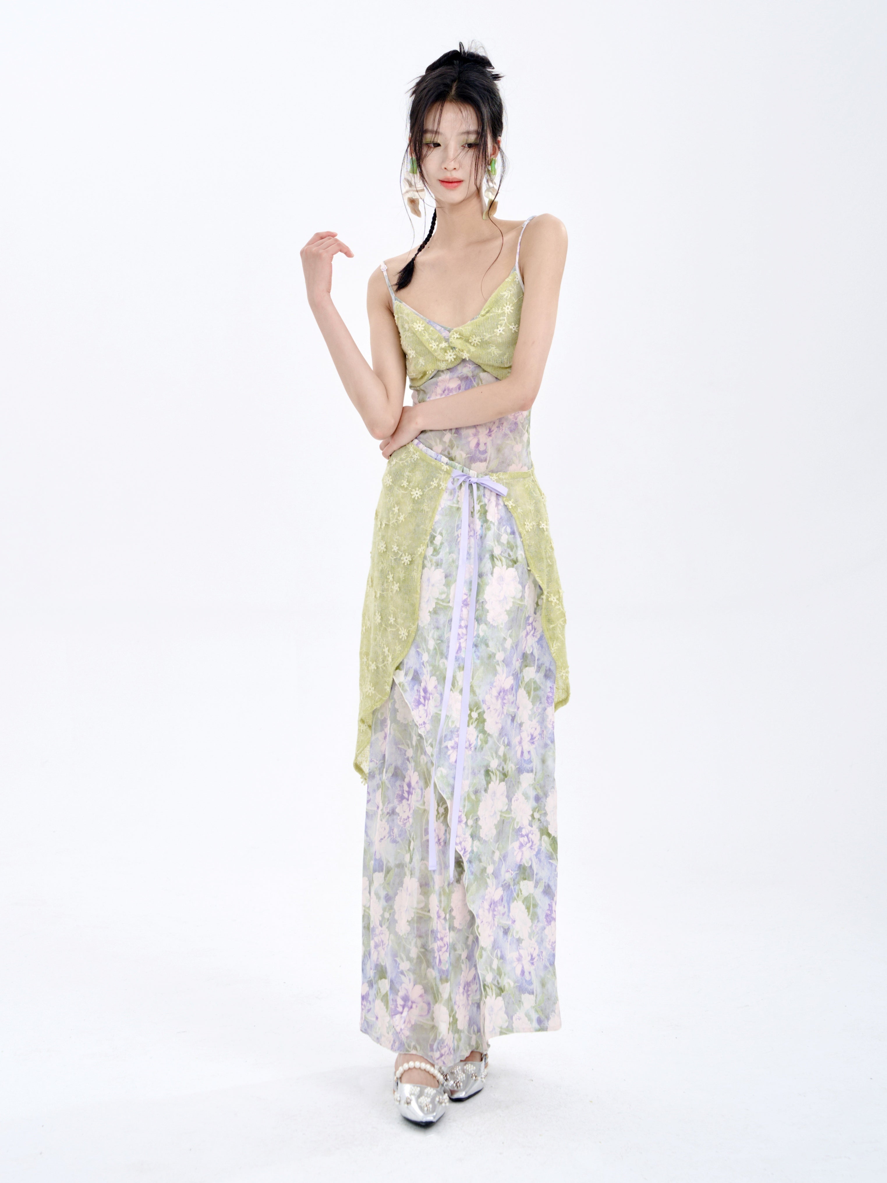 Stitching Tube Top Suspender Floral Dress &amp; Wrap Skirt