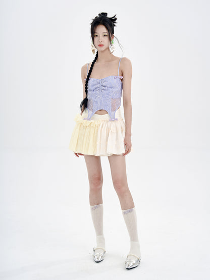 V-Waist Embroidered Lace Splicing Tutu Skirt