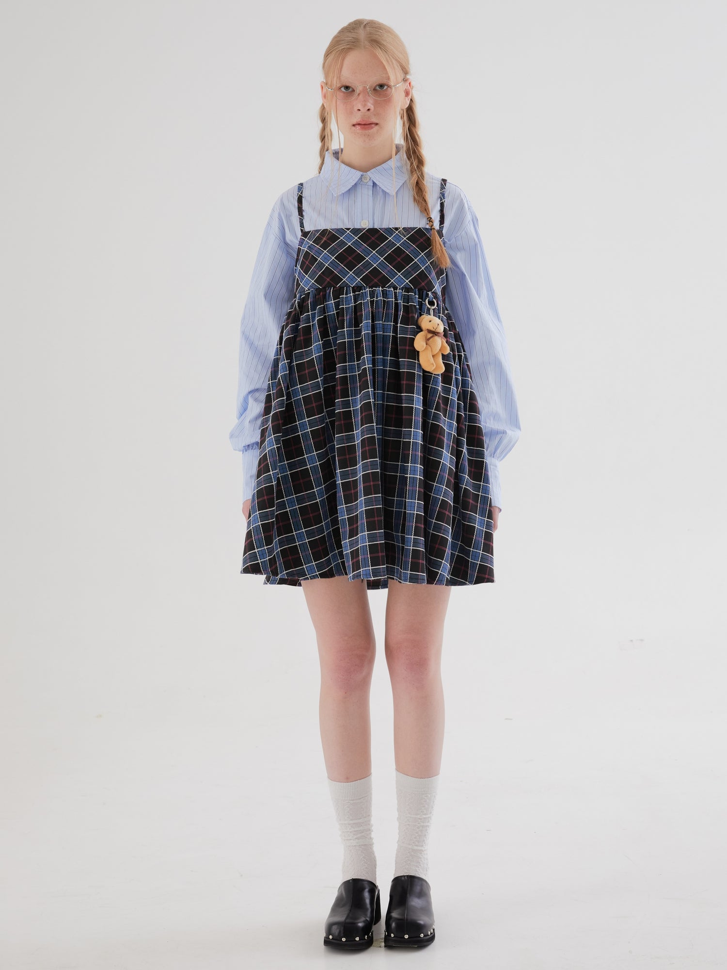 Plaid Suspender Puffy One-piece