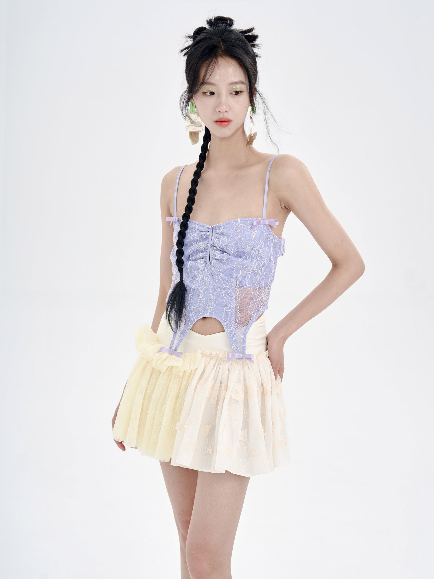 V-Waist Embroidered Lace Splicing Tutu Skirt