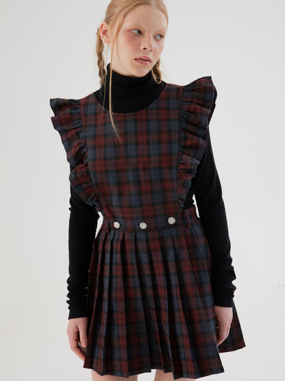 Plaid Flying Sleeves Detachable Pleated Two-Wear Skirt