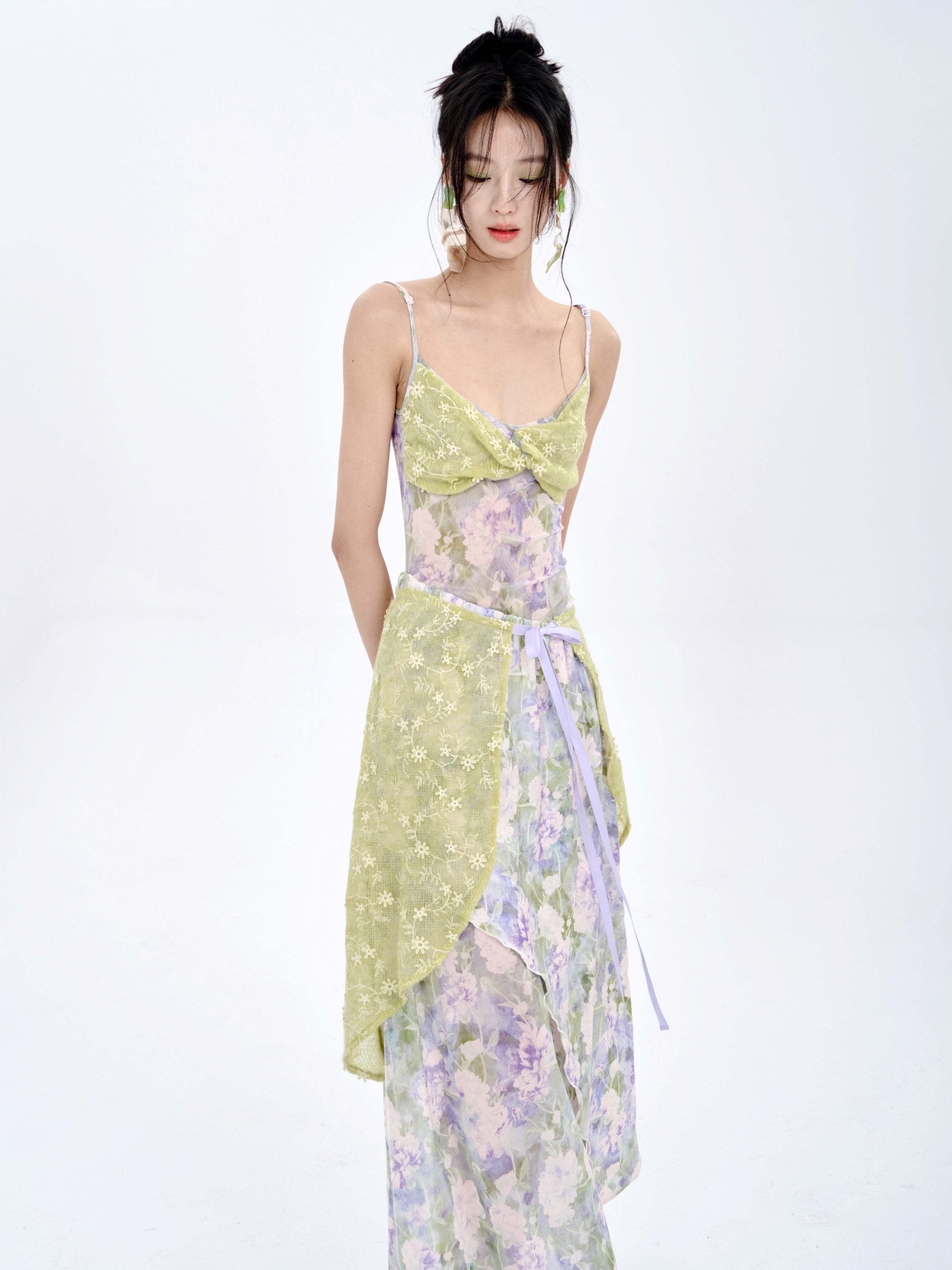 Stitching Tube Top Suspender Floral Dress &amp; Wrap Skirt