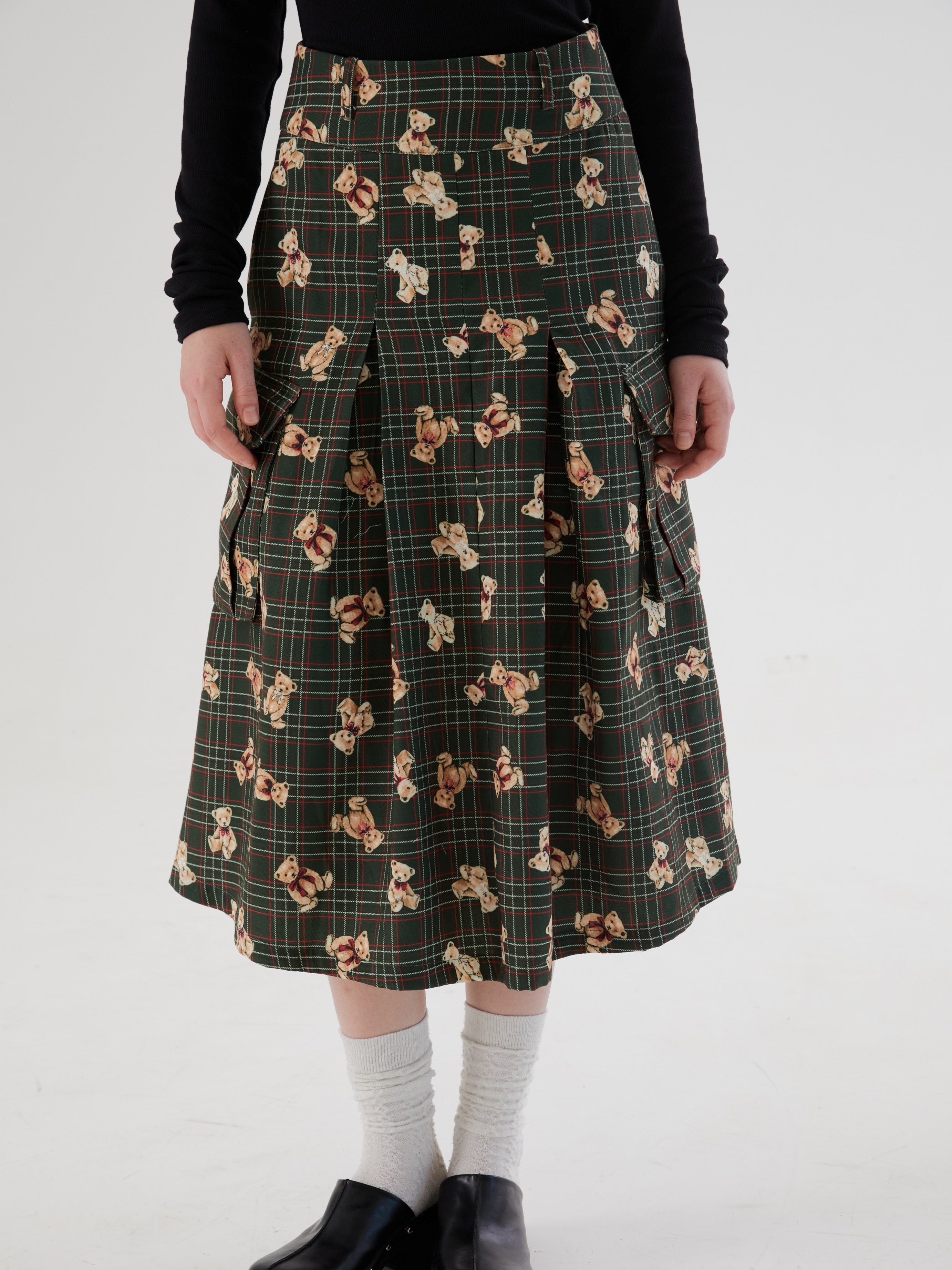 Plaid Bear Large Hem Work Skirt