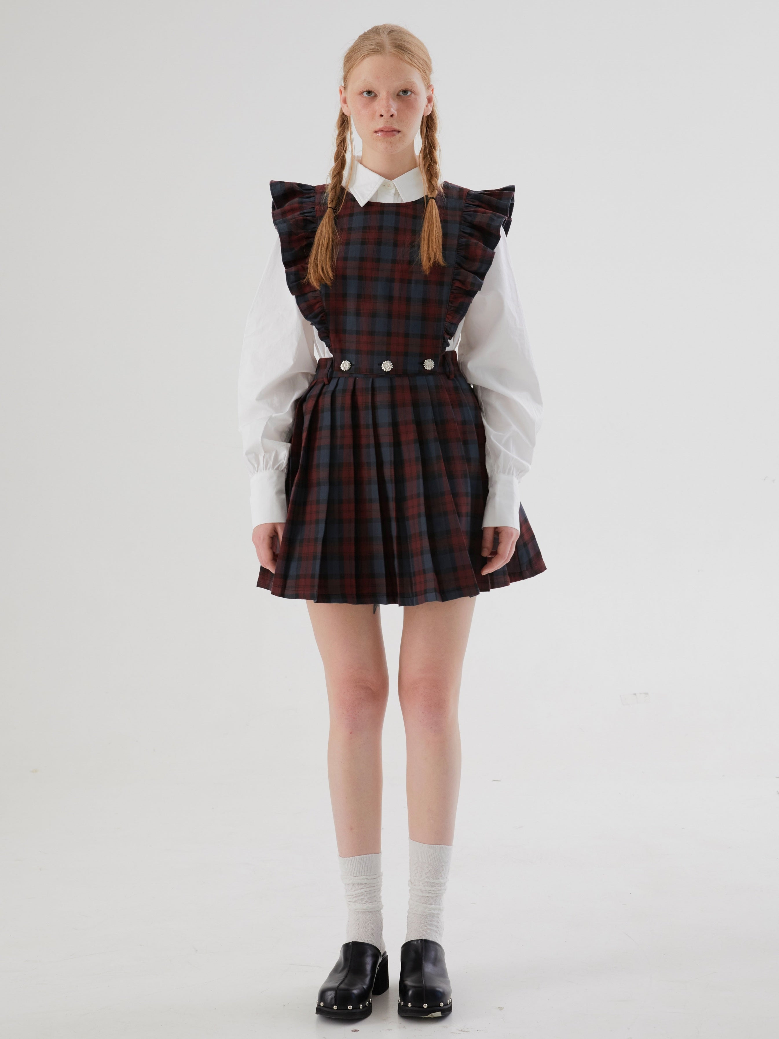 Plaid Flying Sleeves Detachable Pleated Two-Wear Skirt