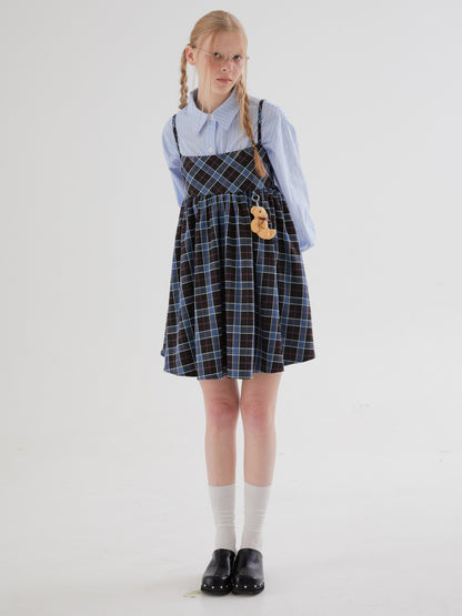 Plaid Suspender Puffy One-piece