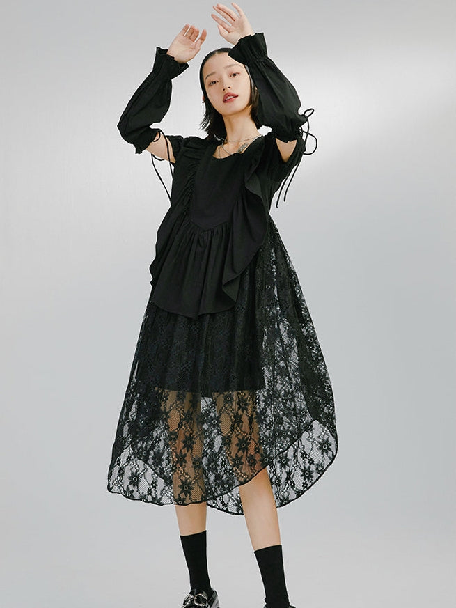 Robe irrégulière noire à manches détachables