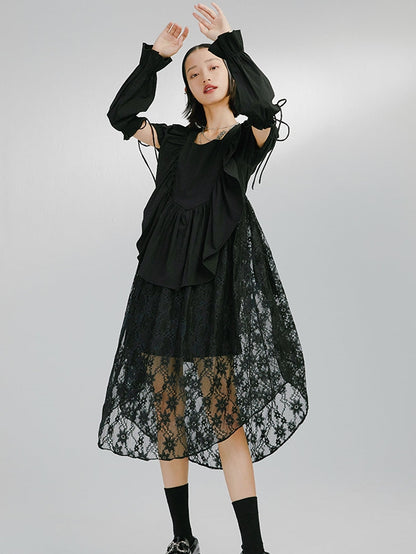 Detachable Sleeve Black IRREGULAR DRESS